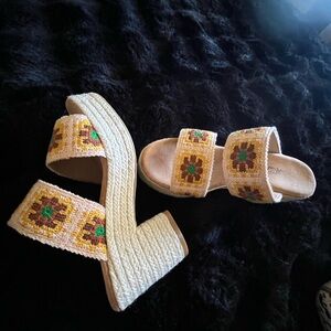 Crochet Embroidered Platform Sandals